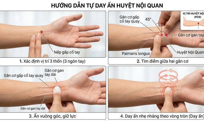 Hướng dẫn cách day ấn huyệt Nội Quan chuẩn xác giúp giảm say xe và buồn nôn